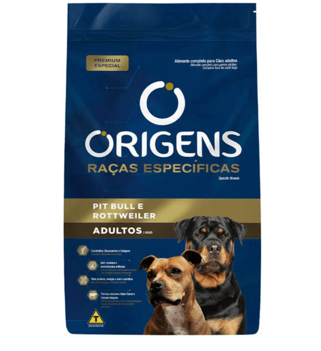 Ração Origens Raças Especificas para Pit Bull e Rottweiler Adultos 15kg