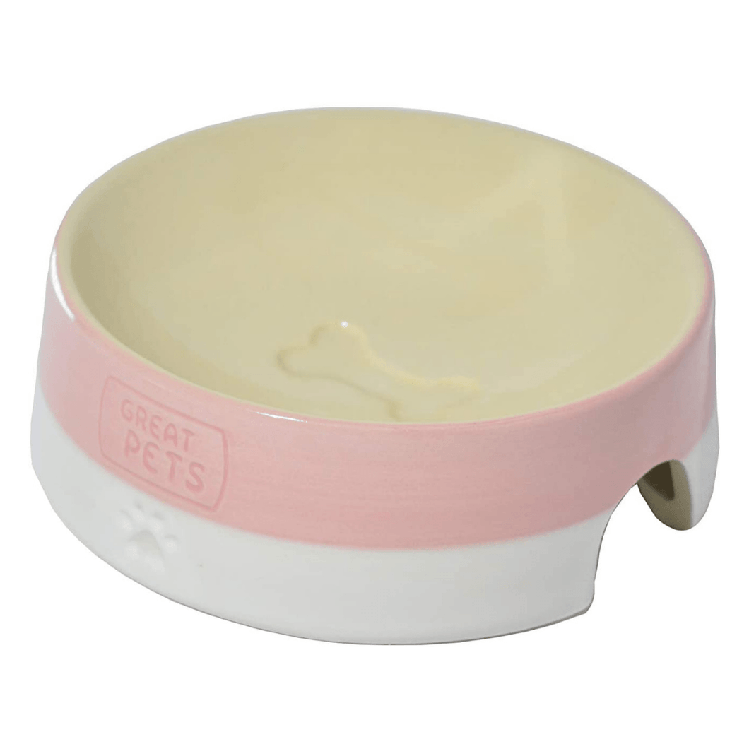 Comedouro/ Bebedouro de Cerâmica Rosa/Branco
