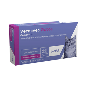 Vermífugo Vermivet Composto 300mg para Gatos com 4 Comprimidos