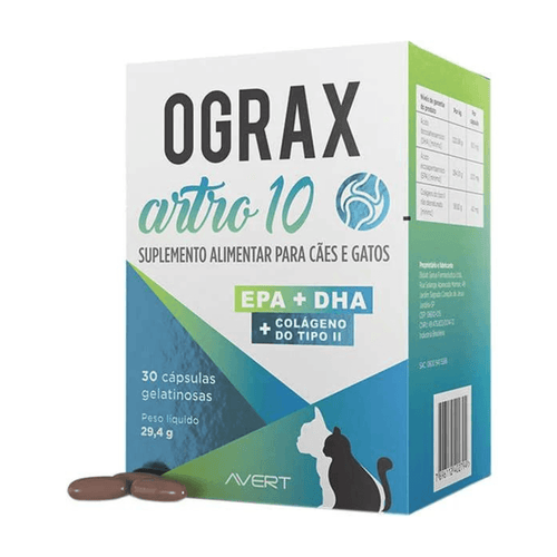 Suplemento Alimentar Avert Ograx Artro 10 para Cães e Gatos - 30 cáps.