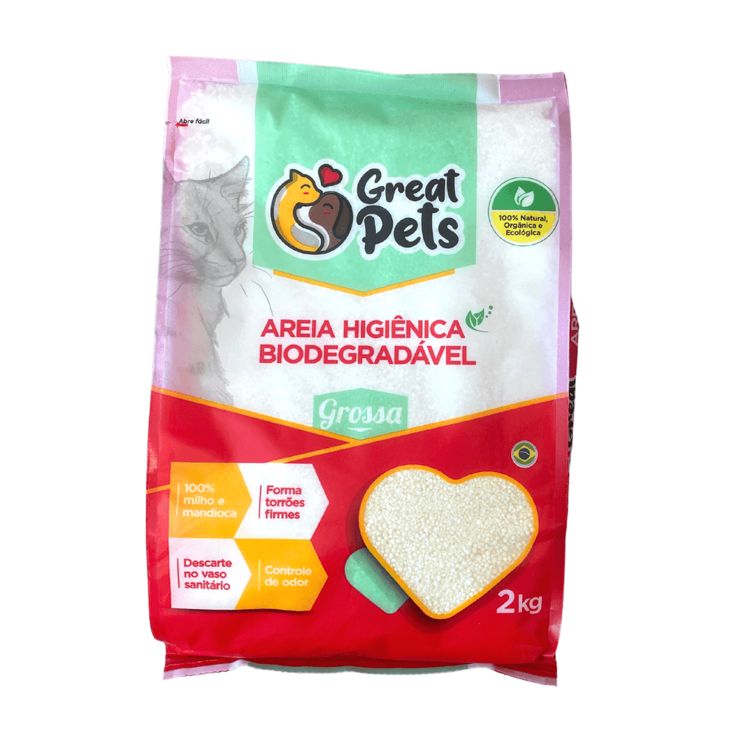 Areia Higiênica Biodegradável Grossa Great Pets - 2kg