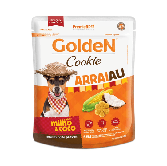 Biscoito Golden Cookie Arraiau para Cães Adultos de Porte Pequeno Sabor Milho e Coco 350g